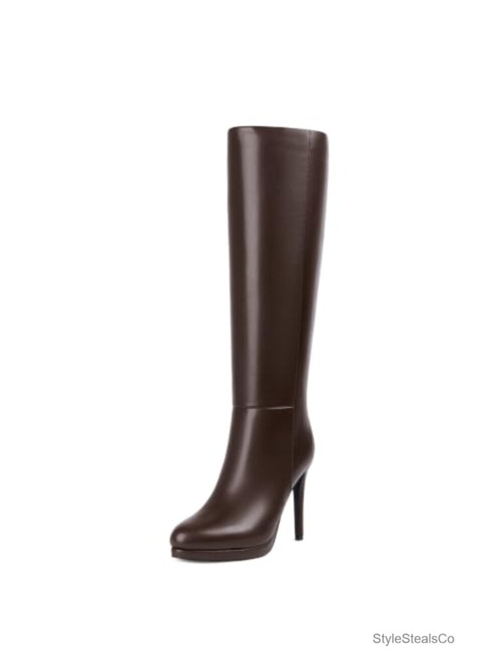 Knee High Boots Round Toe Stiletto Heel Tall Platform Boots